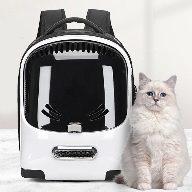 Cat Carrier Bag On Wheels Trolley Removable Rolling White Pet Backpack