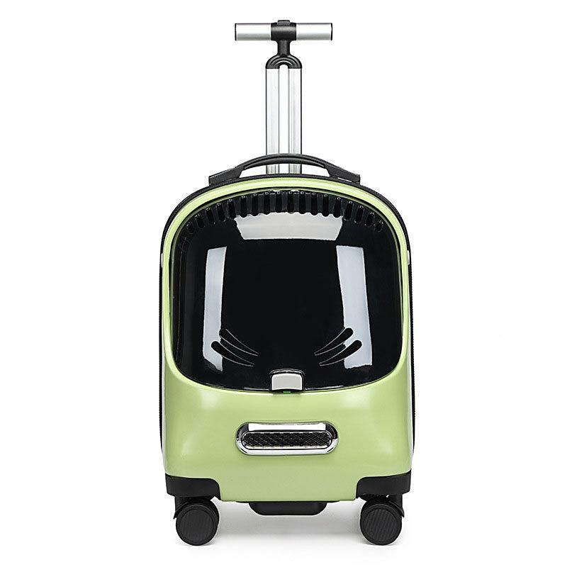 Cat Carrier Bag On Wheels Trolley Removable Rolling Green Pet Backpack
