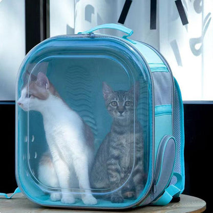 Cat Carrier Bag Space Capsule Foldable Transparent Blue Pet Backpack