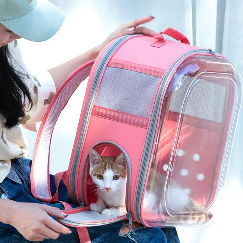 Cat Carrier Bag Space Capsule Foldable Transparent Pink Pet Backpack