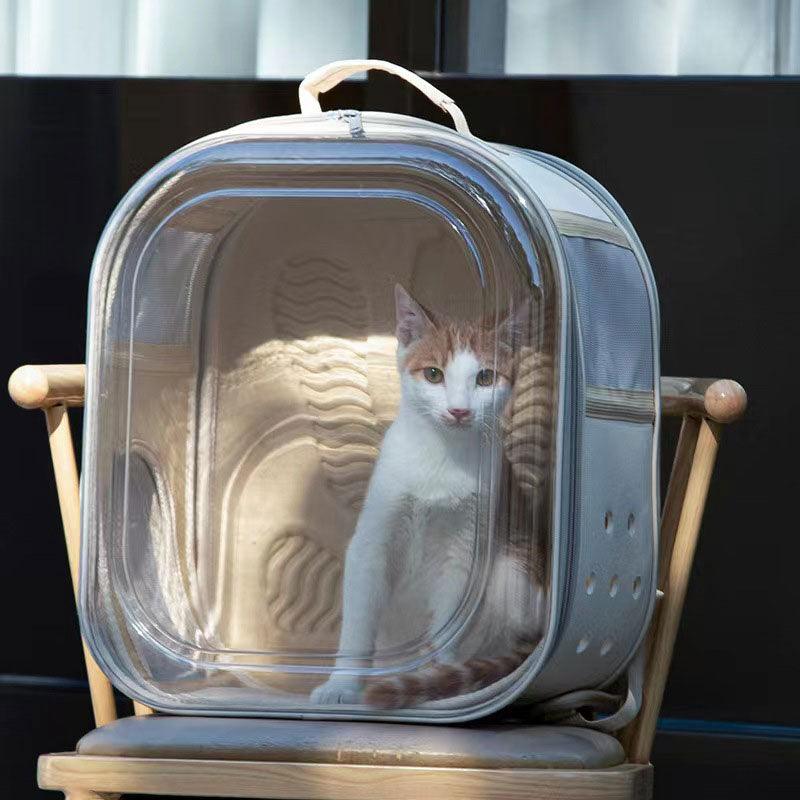 Cat Carrier Bag Space Capsule Foldable Transparent Beige Pet Backpack