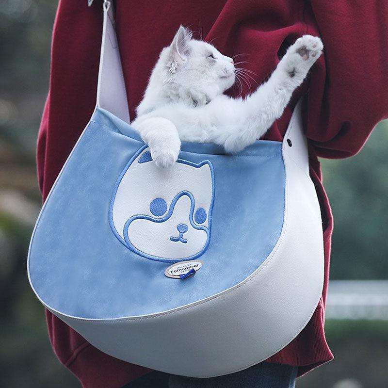 Cat Carrier Bag Travel Outdoor Travel Blue Tote Handbag