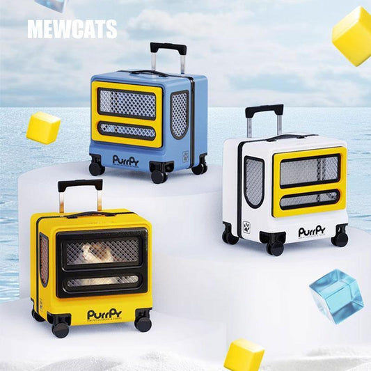 Cat Carrier Bag with Wheels Luggage Cat Trolley Case - MEWCATS