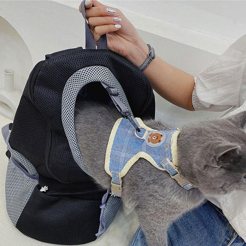 Cat Carrier Front Pack Breathable Head Out Design Black Pet Backpack