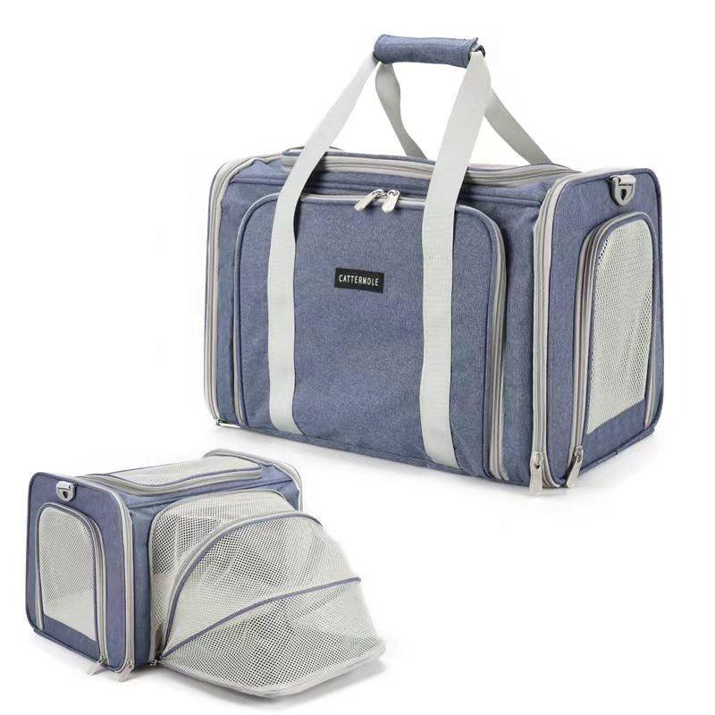Cat Carrier Shoulder Bag Expandable Tote Foldable Blue Pet Handbag (12)