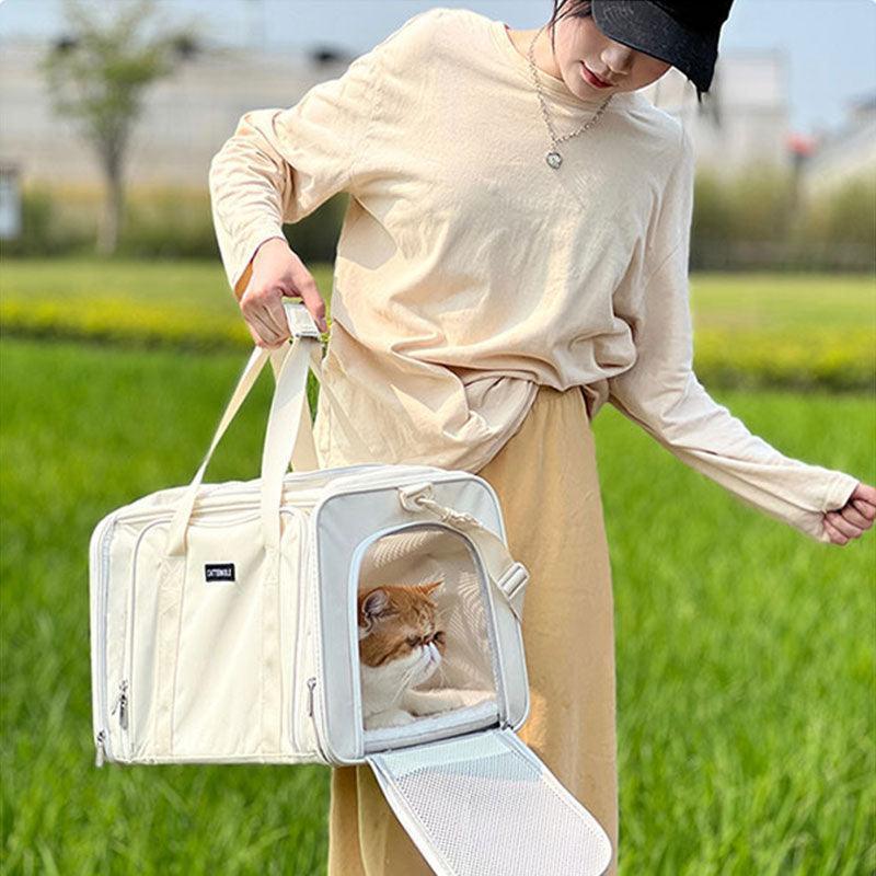 Cat Carrier Shoulder Bag Expandable Tote Foldable Pet Handbag - MEWCATS