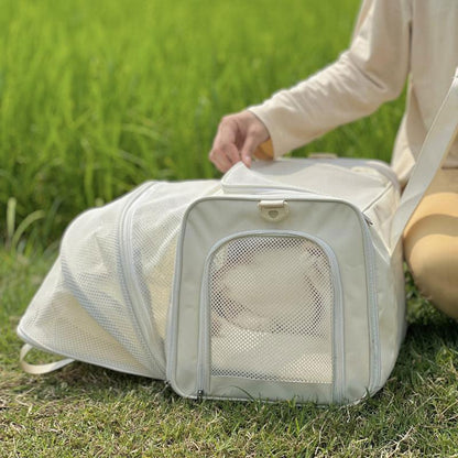 Cat Carrier Shoulder Bag Expandable Tote Foldable Beige Pet Handbag