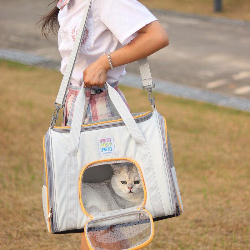 Cat Carrier Shoulder Bag Expandable Tote Foldable Grey Pet Handbag