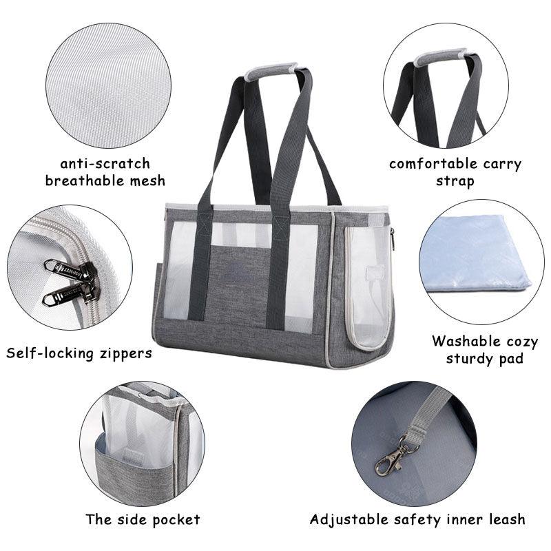 Cat Carrier Tote Breathable Portable Pet Handbag Grey Travel Shoulder Bag