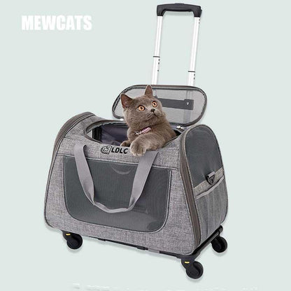 Cat Carrier With Wheels 2 Color Large Tote Trolley - MEWCATS
