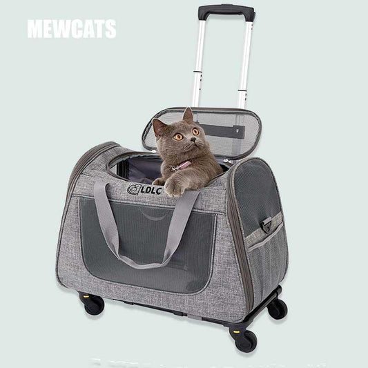 Cat Carrier With Wheels 2 Color Large Tote Trolley - MEWCATS