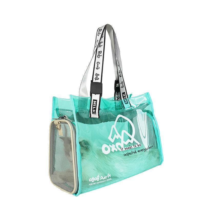 Cat Carrying Bag Shoulder Tote Green Transparent Handbag