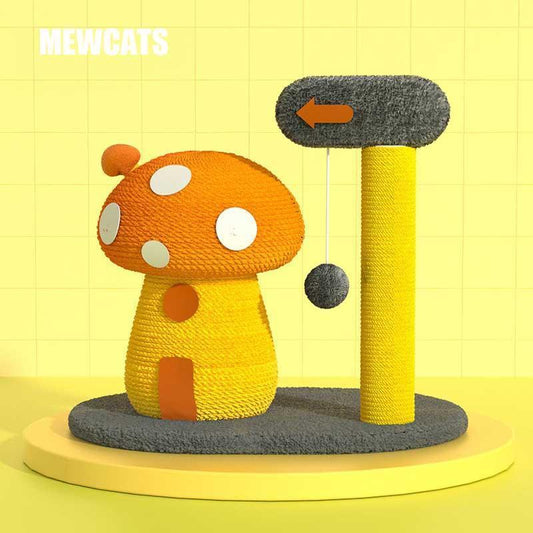 Cat Climbing Frame Tower Cute Mushroom Scratching Sisal Cat Tree