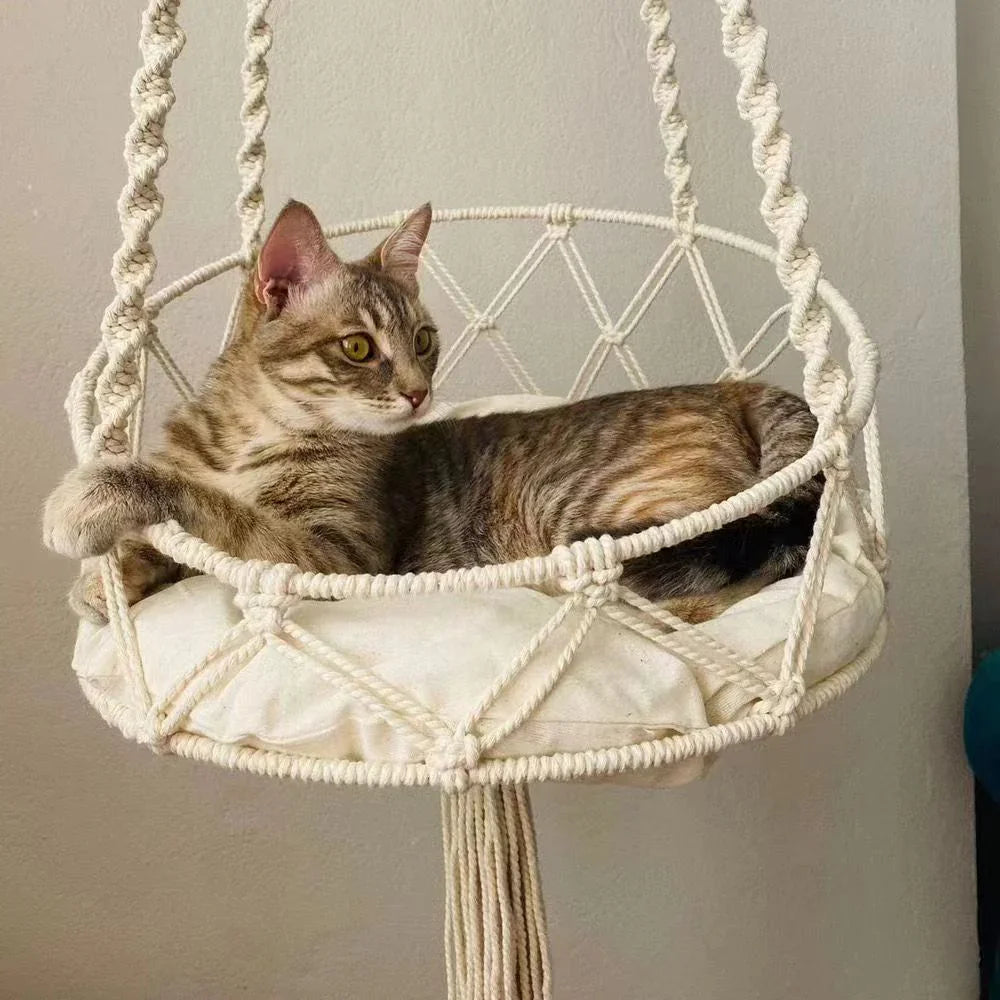 Cat Hammock Nest Handmade Cotton Rope Swing Bed - MEWCATS