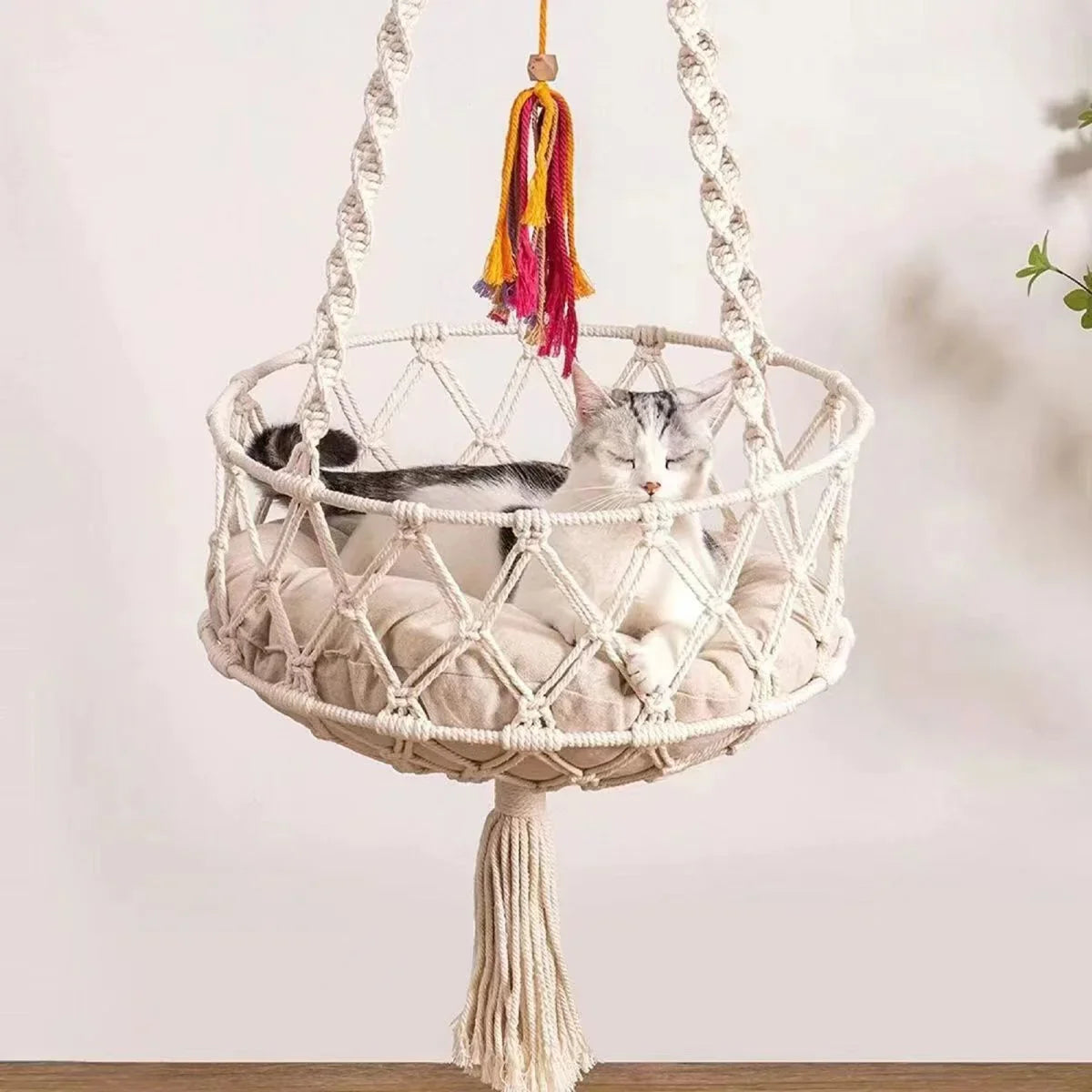 Cat Hammock Nest Handmade Cotton Rope Swing Bed - MEWCATS