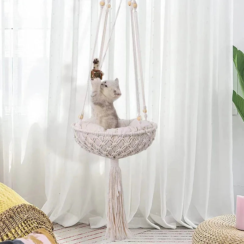 Cat Hammock Nest Handmade Cotton Rope Swing Bed - MEWCATS