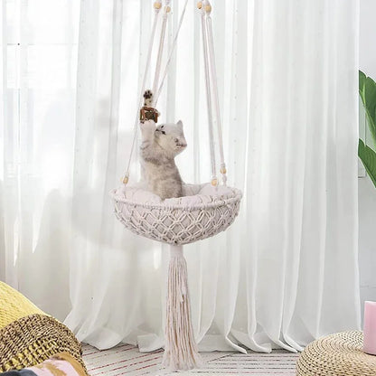 Cat Hammock Nest Handmade Cotton Rope Swing Bed - MEWCATS