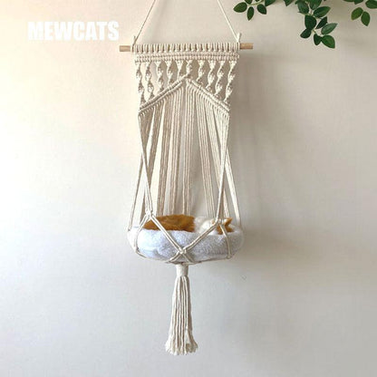 Cat Hammock Nest Handmade Cotton Rope Swing Bed - MEWCATS