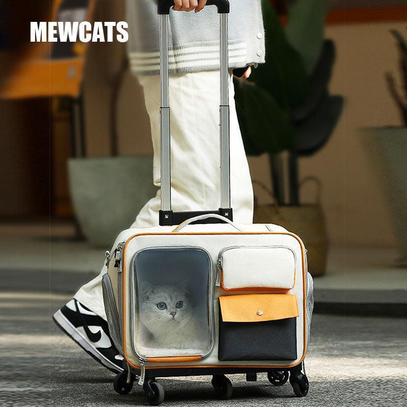 Cat Rolling Carrier Backpack With Wheels Trolley Bag - MEWCATS