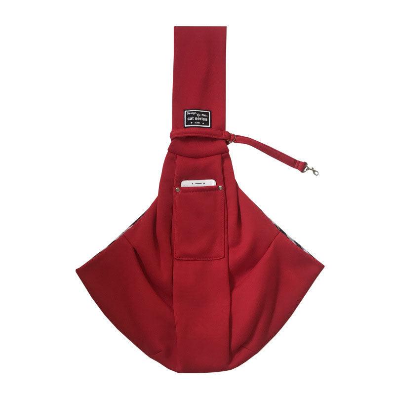 Cat Sling Bag Shoulder Cotton Comfort Red Foldable Pet Handbag