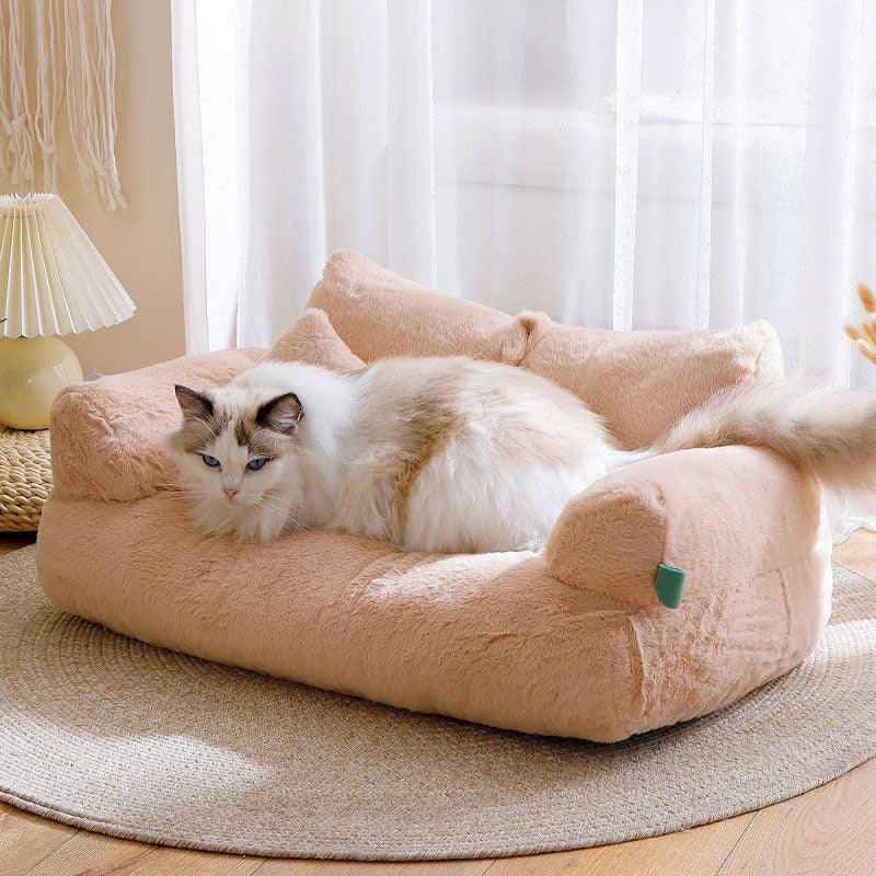 Cat Sofa Bed Removable washable Non-Slip Bottom Fluffy Beige Cat Couch