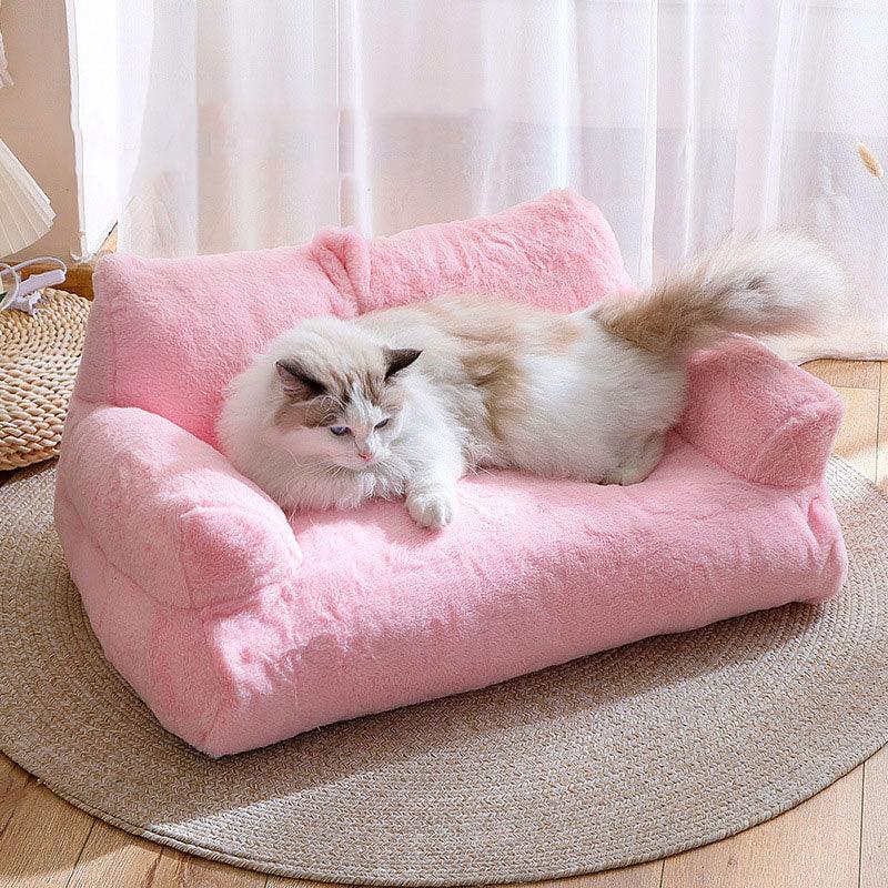 Cat Sofa Bed Removable washable Non-Slip Bottom Fluffy Pink Cat Couch
