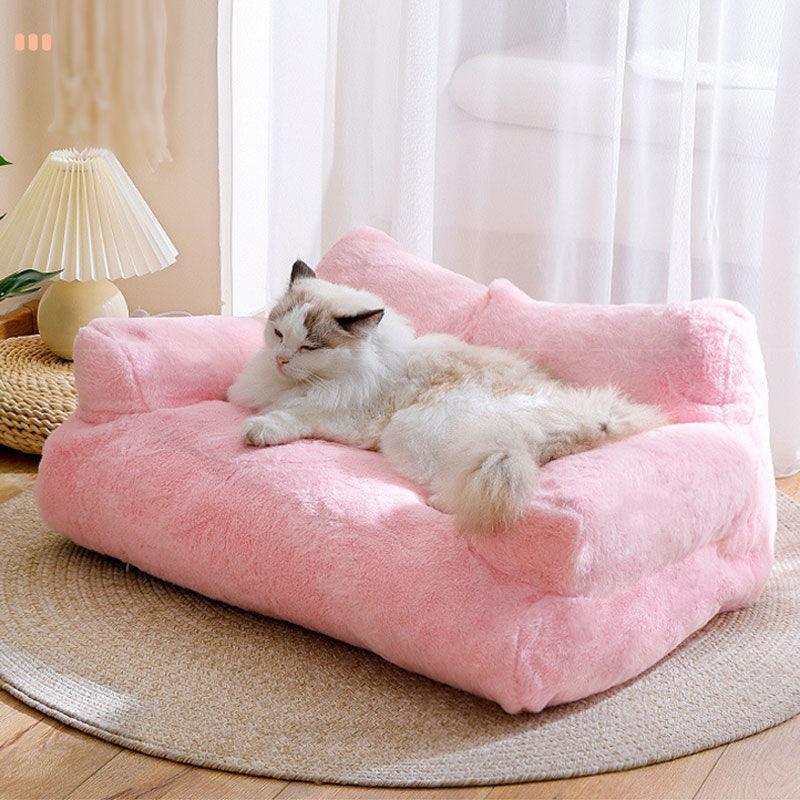 Cat Sofa Bed Removable washable Non-Slip Bottom Fluffy Pink Cat Couch