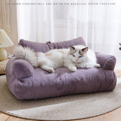 Cat Sofa Bed Removable washable Non-Slip Bottom Fluffy Purple Cat Couch