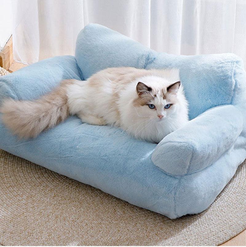 Cat Sofa Bed Removable washable Non-Slip Bottom Fluffy Blue Cat Couch