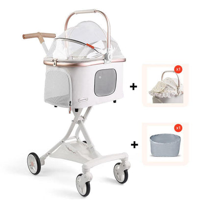 Cat Stroller Carrier With Wheels Foldable Basket