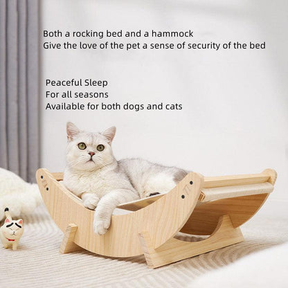 Cat Hammock Solid Wood Pet Cradle Bed Removable Washable Four Seasons Universal - MEWCATS