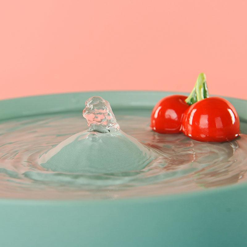 Cherries Ceramic Cat Water Fountain Filter Water Dispenser