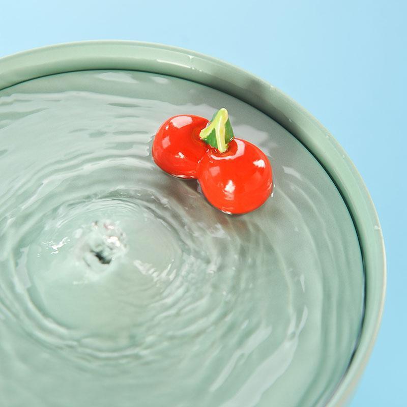 Cherries Ceramic Cat Water Fountain Filter Water Dispenser