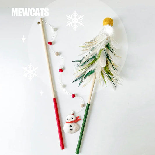 Christmas Feather Teaser Wand Toy for Cats - MEWCATS