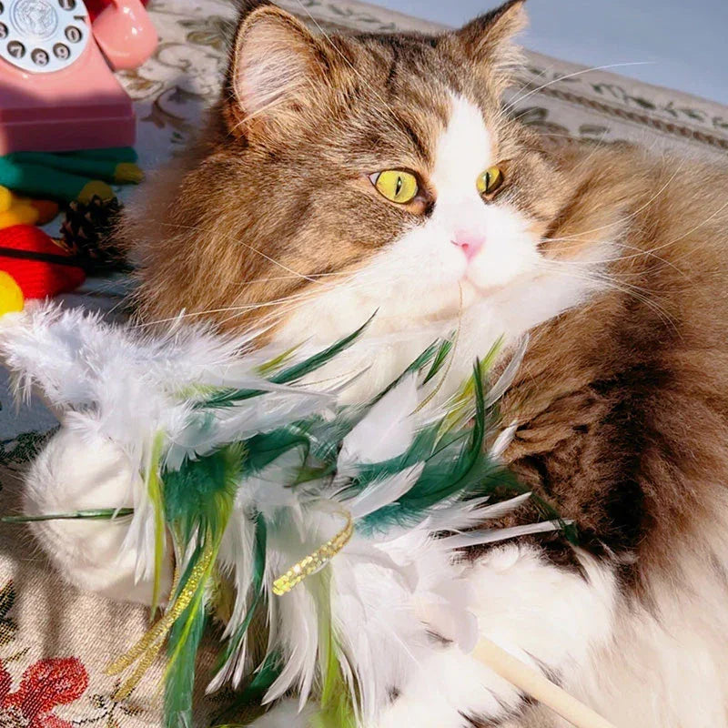 Christmas Feather Teaser Wand Toy for Cats - MEWCATS