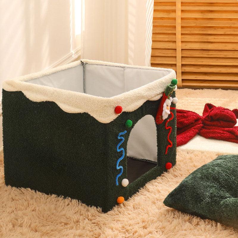 Christmas Gift Box Cat Bed Winter Warm House