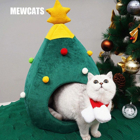 Christmas Tree Shape Cat Bed House Green Pet Nest Cave Tent