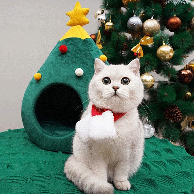 Christmas Tree Shape Cat Bed House Green Pet Nest Cave Tent