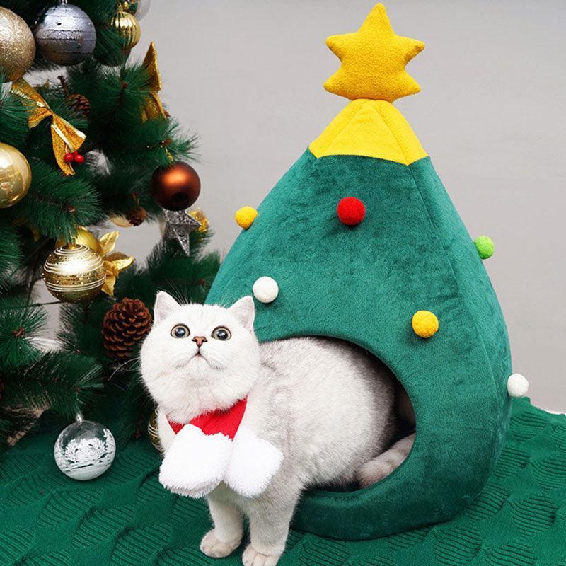 Christmas Tree Shape Cat Bed House Green Pet Nest Cave Tent