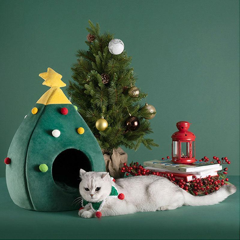 Christmas Tree Shape Cat Bed House Green Pet Nest Cave Tent