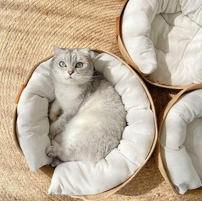 Four Seasons Pet Bed Hand Made Paper Rope Round Cat Cozy Nest