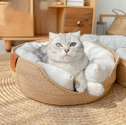 Four Seasons Cooling Pet Bed Hand Made Paper Rope Round Cat Cozy Nest