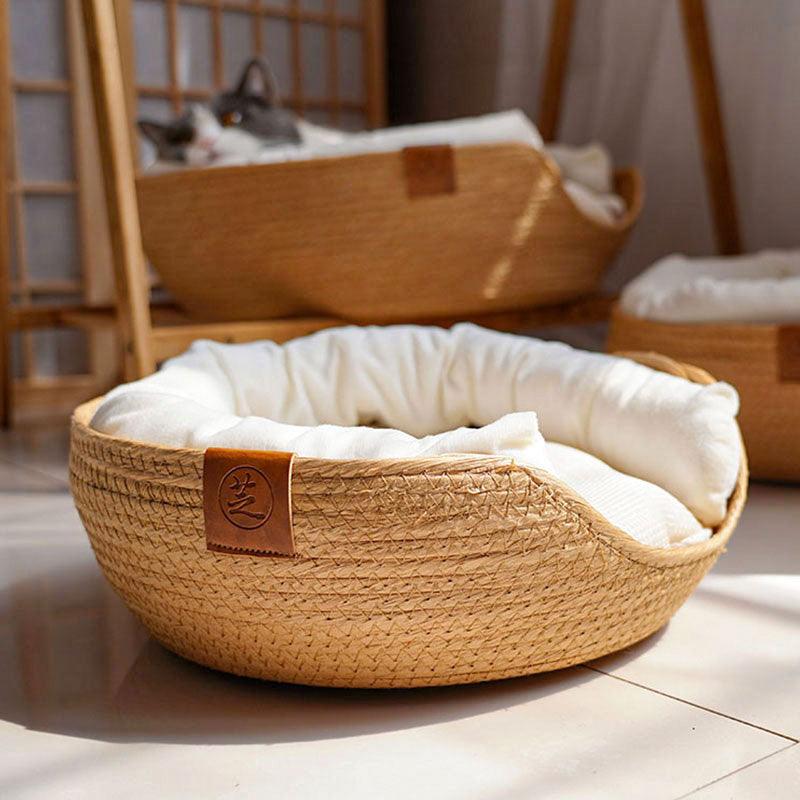 Four Seasons Pet Bed Hand Made Paper Rope Round Cat Cozy Nest