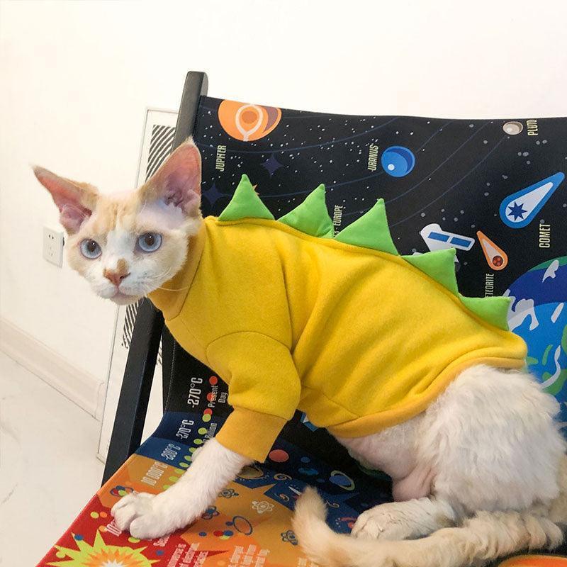 Cotton Dinosaur Sphynx Cat Clothes 2 Color Warm Vest - MEWCATS