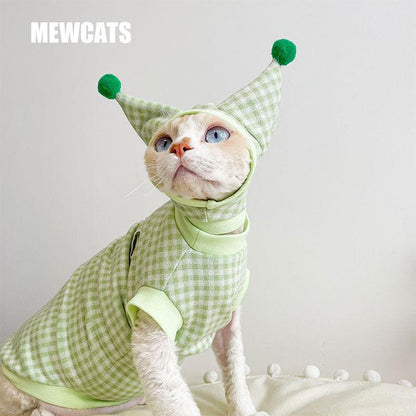 Cotton Plaid Cat Clothes 4 Color Vest Hat
