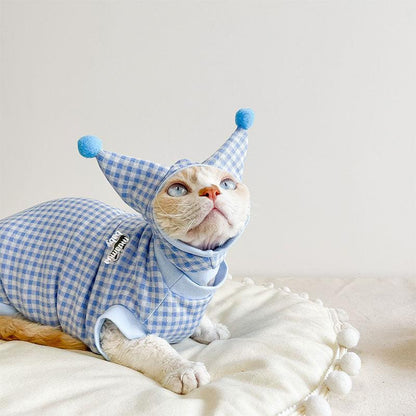 Cotton Plaid Cat Clothes 4 Color Vest Hat - MEWCATS