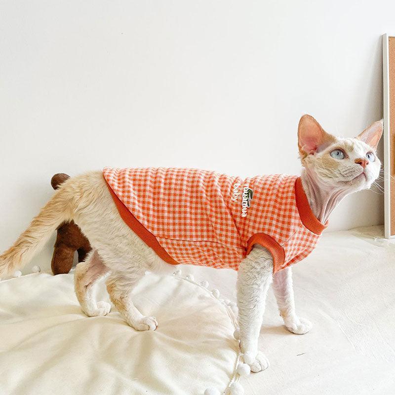 Cotton Plaid Cat Clothes 4 Color Vest Hat