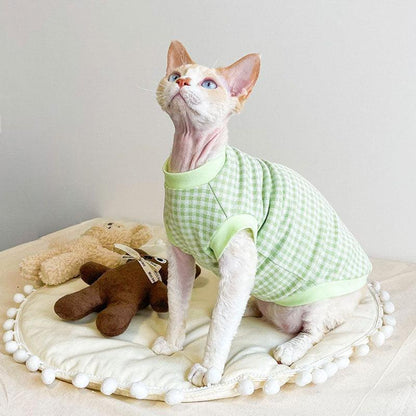 Cotton Plaid Cat Clothes 4 Color Vest Hat