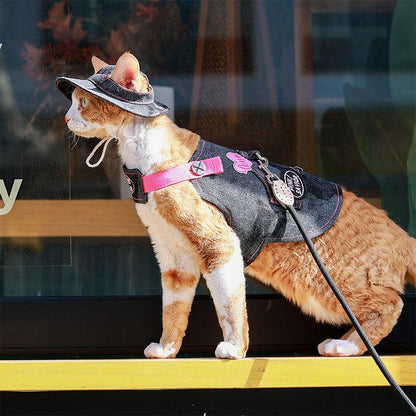 Cowboy Hairless Cat Clothes Hat Sphynx Leash - MEWCATS