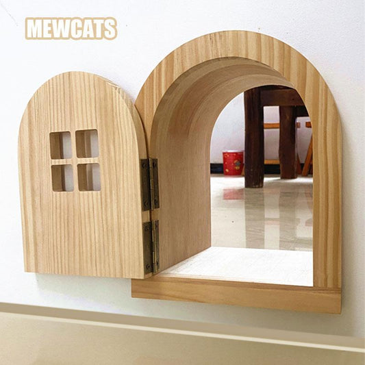 Customized Solid Wood Cat Door with Window - MEWCATS